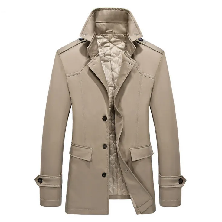 2020 Ny nedskrivningskrage Trench Coat Men Höstens tjockare Smal Fit Långrockar Designer Fashion Men Windbreaker Khaki