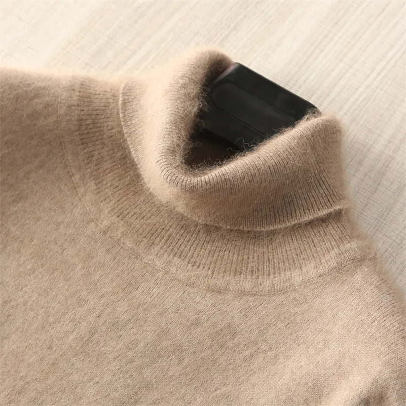 Man 100% Mink Cashmere Knitted Sweaters Hot Sale Soft Turtleneck Winter Thick Warm Jumpers 8Colors Men Sweater 201211