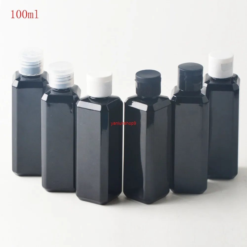 50 pcs 100ml vazio preto âmbar quadrado pet garrafa com flip top cap 100ml shampoo plástico recipiente de plástico qualtidade