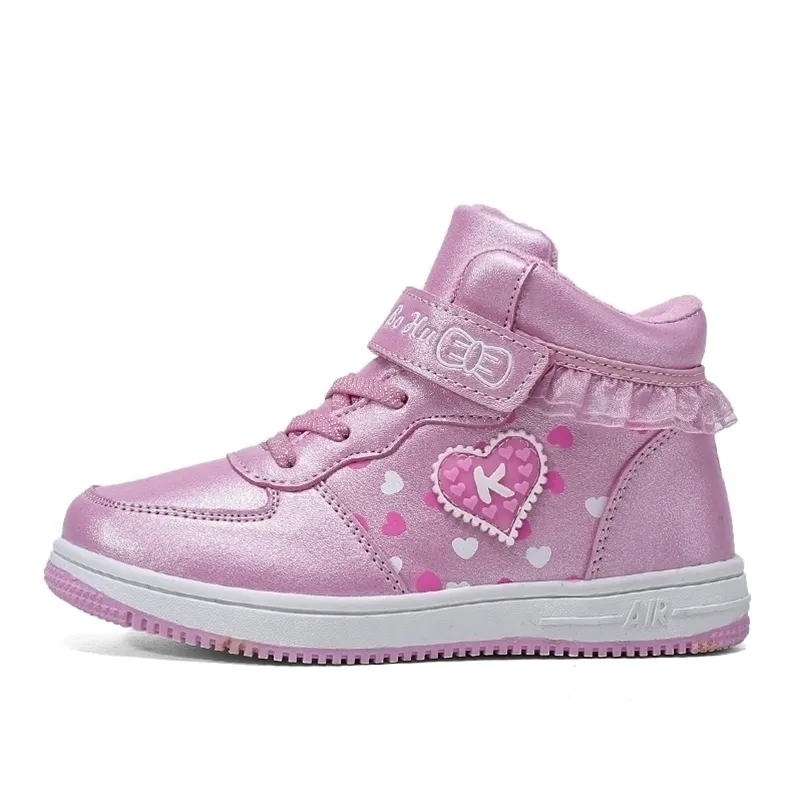 Bambini Stivali da ragazze invernali 4-10 anni Bambini Scarpe calde Peluche Fash Flats for Child Girl Size 27-37, Rosa, Nero HT005 220211