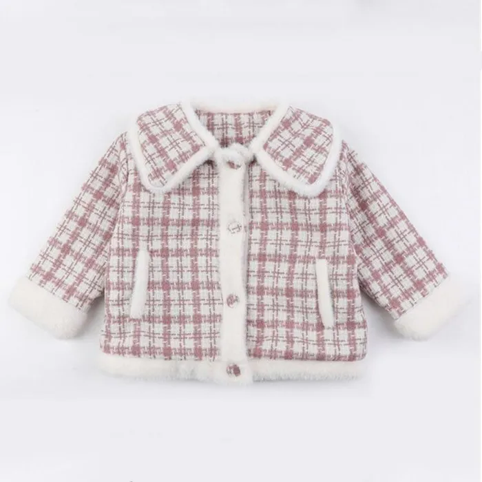 New Winter Baby Clothes Soft Comfortable Girls Fashion Plaid Coat 2 Colors Cute Children Outwear Single-breasted Child Girl Outwear