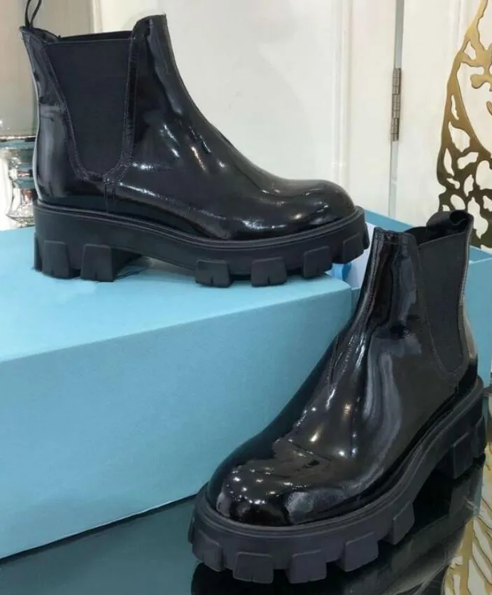2022 Kvinnor Martin Boots Monolish Boots Glänsande Rois Stövlar Läder Nylon Ankel Combat för Kvinnor Rem med Avtagbar Nylon Påse