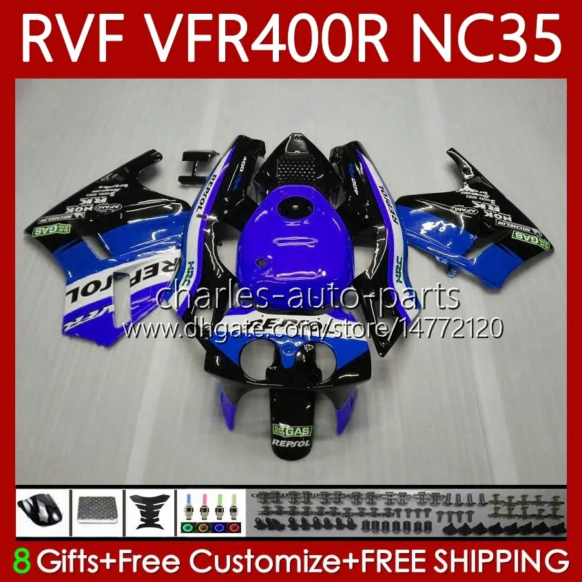 هيكل السيارة لهوندا RVF VFR 400 RVF400 R 400RR VFR 400R VFR400R 94 95 96 Repsol Blue 1997 1998 80NO.84 NC35 V4 VFR400 R 94-98 RVF400R VFR400RR 1994 1995 1996 97 98 Fairing