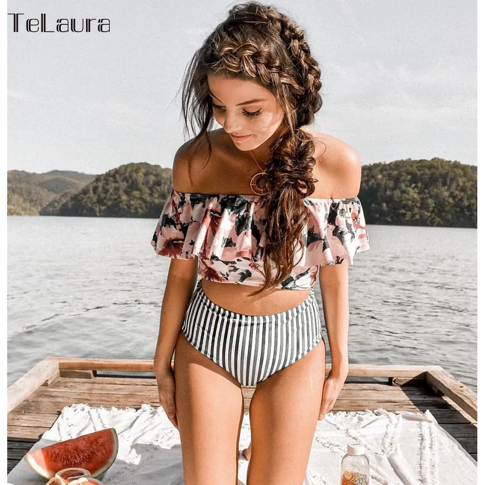 Off Shoulder Ruffle Bikini Ruffle Swimsuit For Women 2019