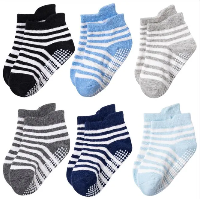 Children Socks Antislip Glue Baby Socking Cute Strpied Baby Foot Cover Boy Cotton Boat Socks Toddler Floor Socks Hosiery 6 Styles XTL147