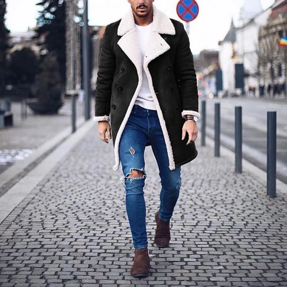 2021 Suede Coat Men Winter Fashion Plus Size Jacket Retro Faux Fur