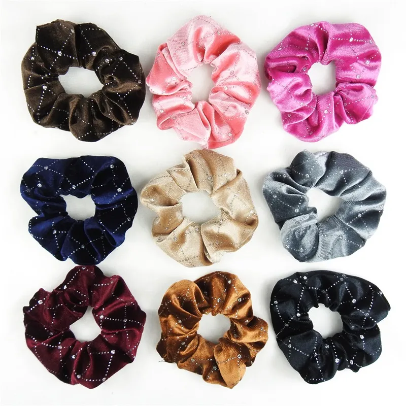 Flannelette Lady Girl Hair Ring Scrunchies Utsökt Mode Tillbehör Hårband Elastiska Rhinestone Plaid Band Bästsäljare 1Fr F2