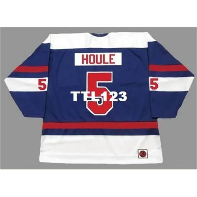 #5 Rejean Houle Quebec Nordiques 1974 WHA HOME HOCKEY JERSEY DİKTİ Herhangi bir isim numarası