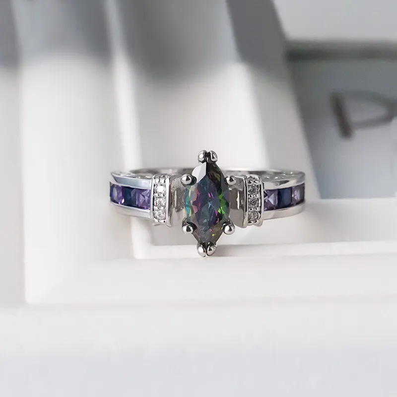 Новое высококачественное изысканное металлическое красочное эллиптическое кольцо с цирконом, женская мода, оптовая поставка модных колец