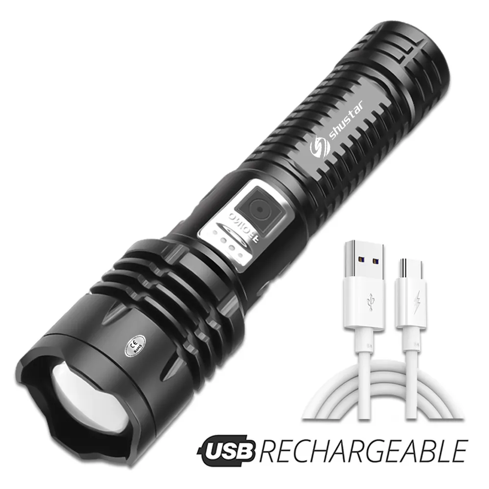 Torcia a LED XHP99 super luminosa ricaricabile con clip per penna La batteria al litio di grande capacità integrata può illuminare 500 metri