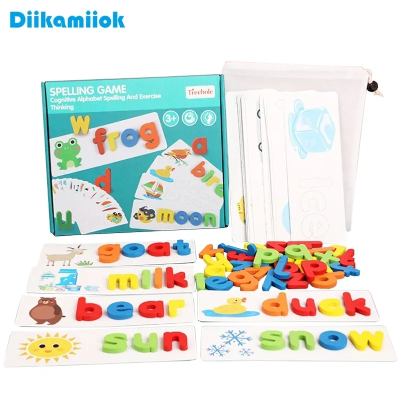 Kinderen Montessori Spell Word Game Houten Speelgoed Vroeg Leren Jigsaw Letter Alfabet 3D Puzzel Baby Educatief Speelgoed Voor Kinderen 201218