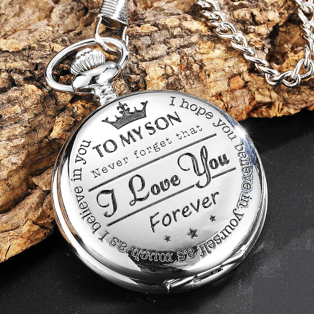 To My Son Pocket Watch Flip Case Fob Chain Clock For Children's Day Kids Boy's Birthday Best Gifts The Greatest DAD I LOVE YOU