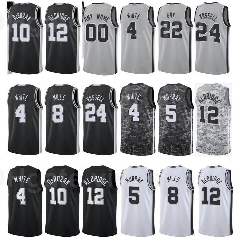 Print Basketball Derrick White Jersey 4 Dejounte Murray 5 DeMar DeRozan 10 LaMarcus Aldridge 12 Lonnie Walker IV 1 Team City Earned Edition