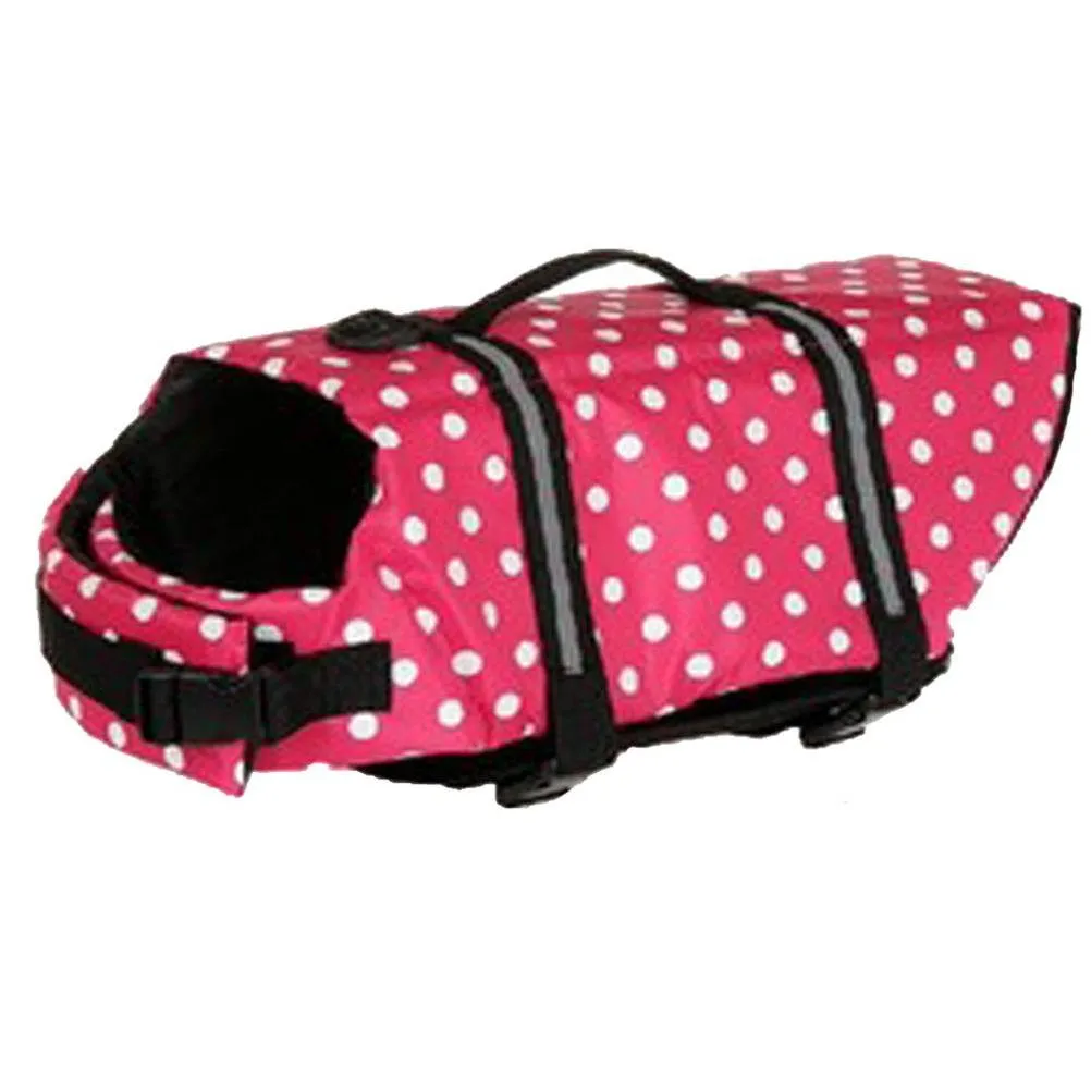 pet dog doggy life jacket life vest saver preserver reflective bone polka dotted pattern nylon neoprene outward hound size aquatic