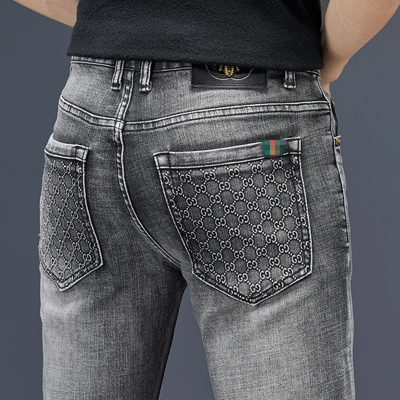 DHgate Gray Cotton Mens Slim Fit Elastic Jeans for Casual and Business Wear Apparel