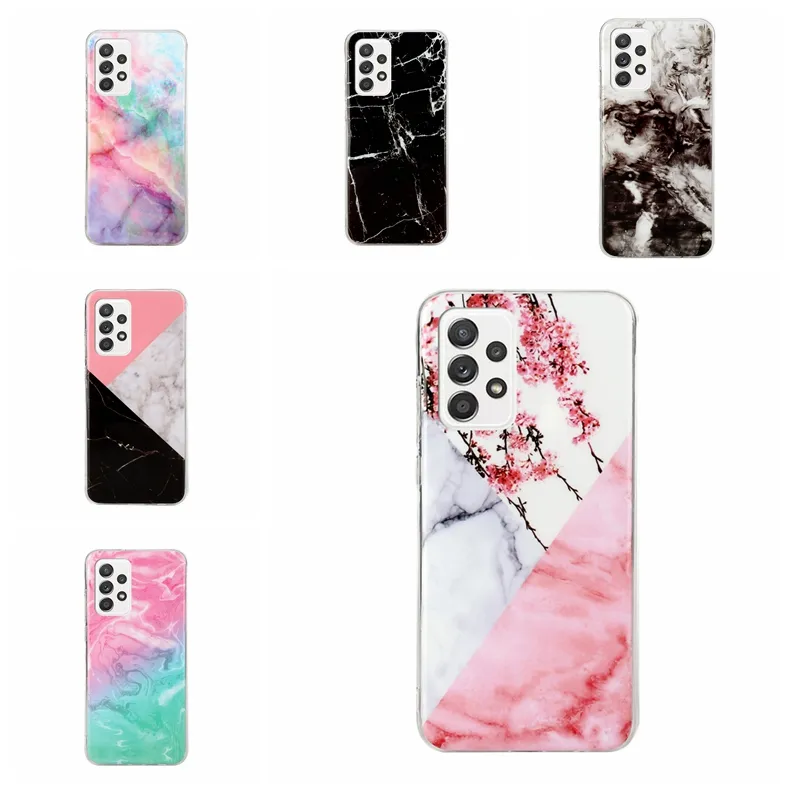 Fashion Marble Phone Cases For Iphone 15 Plus 14 13 Pro Max Samsung S22 Plus Ultra A13 A33 A53 5G Flower Soft IMD TPU Rock Stone Pattern Mobile Back Cover