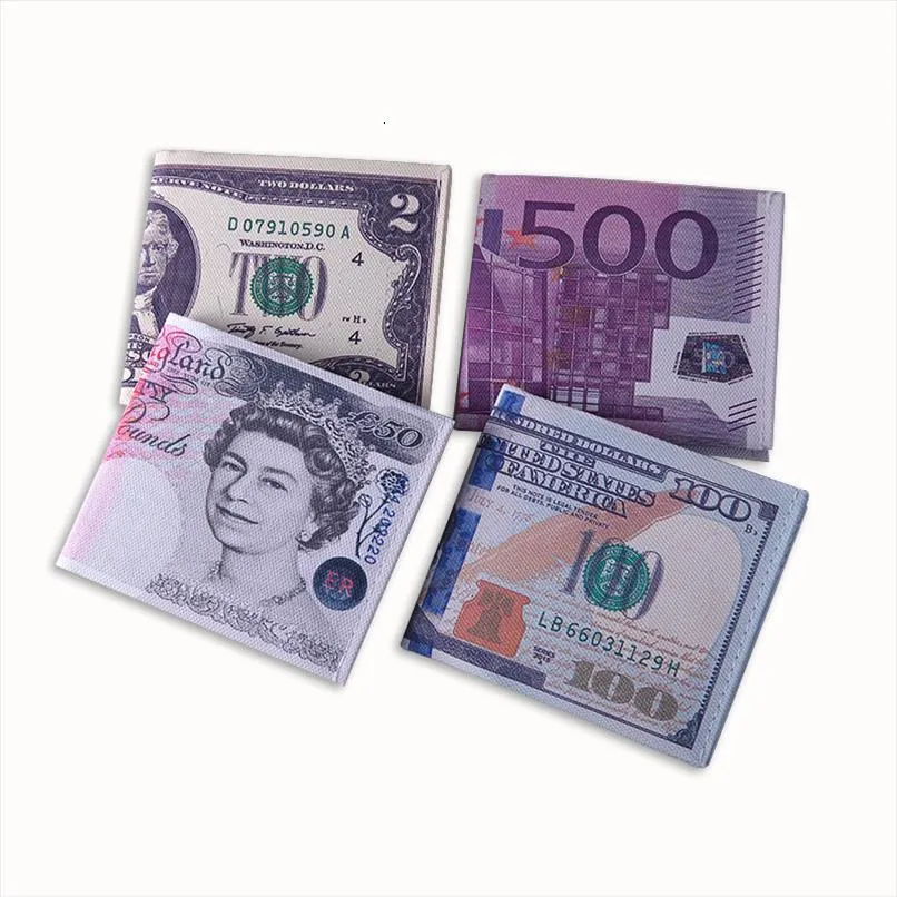 Offre spéciale nouveaux hommes femmes en cuir Pu papier Dollar Euro russe rouble portefeuille mince Mini sac à main 2 fois étudiant pas cher pièce sac