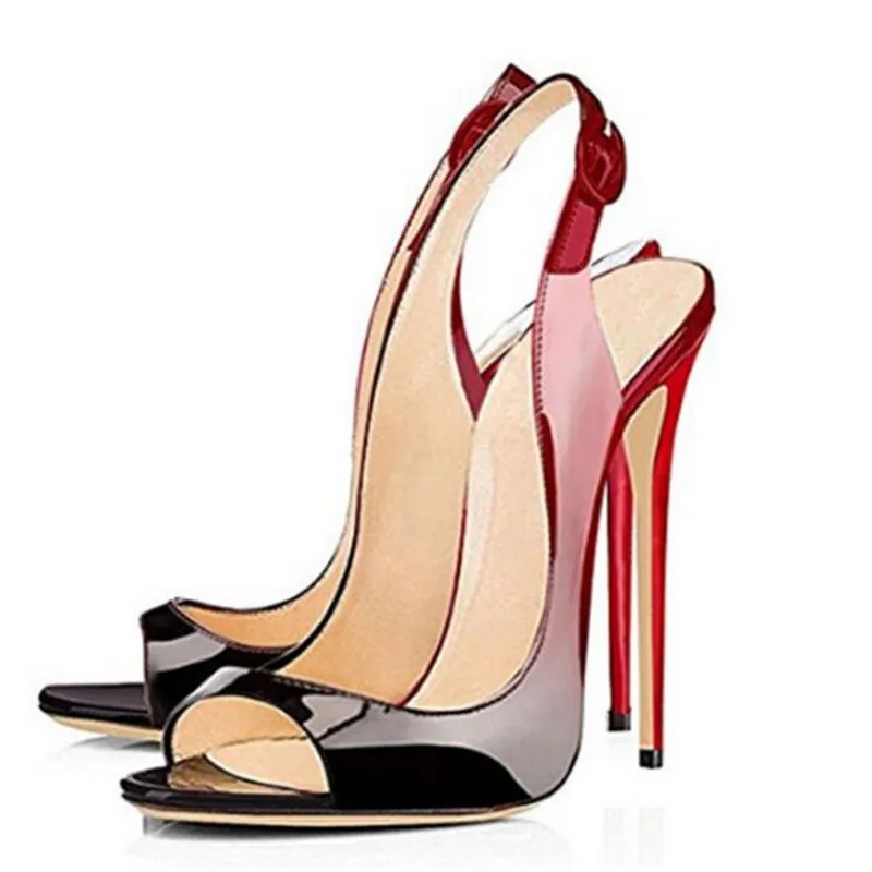 Fashion Fade Color Thin High Heel Stiletto Heels Women Shoes Sexy Open Toe Slingback Sandals Gradient Shallow Mouth Lady Party Dress Shoe Pumps 12cm