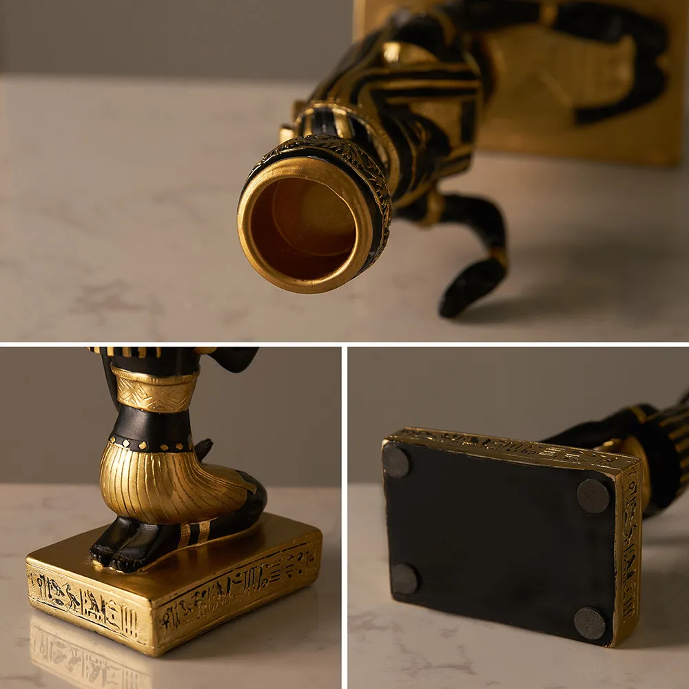 Gold Candle Stick Holders: Ancient Egyptian Desktop Figurine
