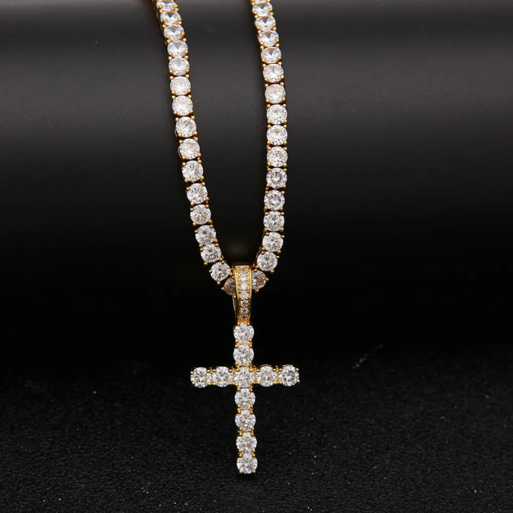 Diamond tennis necklace with cross hotsell