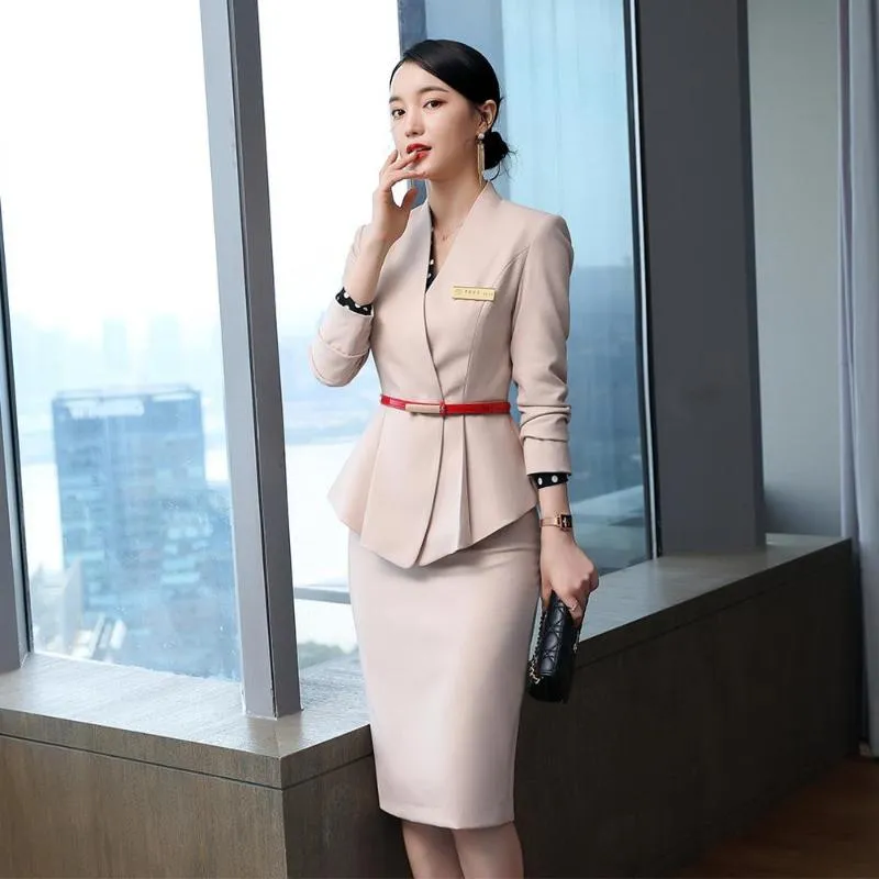 black New Business Women Suits with Skirt Elegant Slim Office Uniform Work  Wear