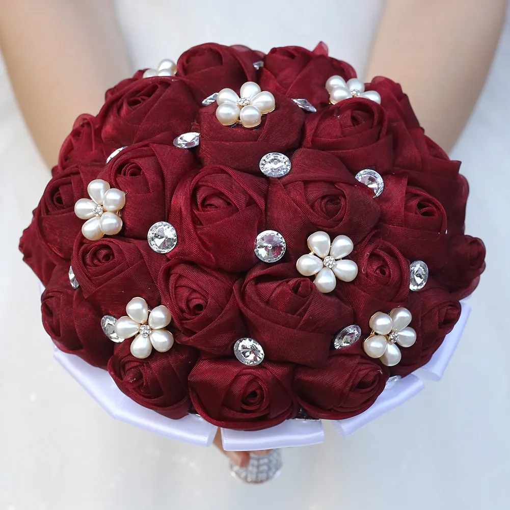 Fleurs De Mariage Décoratives Main De Mariée Tenant Bouquet Real Touch Rose Bouquet De Mariée Perles Cristaux Fleurs De Soie Perlées Fournitures De Mariage