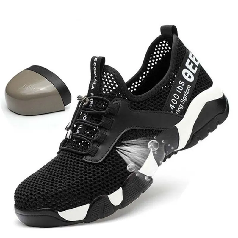 Hombres Nariz de acero Zapatos de trabajo de seguridad Rejilla Ligero Transpirable Reflectante Casual Sneaker Prevenir perforaciones Botas protectoras Y200915