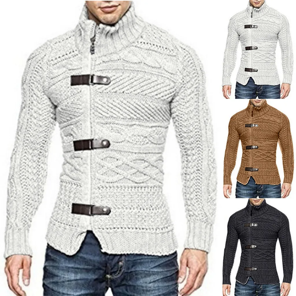 2020 dernière conception à la mode hommes hiver décontracté col montant mince tricoté pull manteau veste haut chemisier X1217