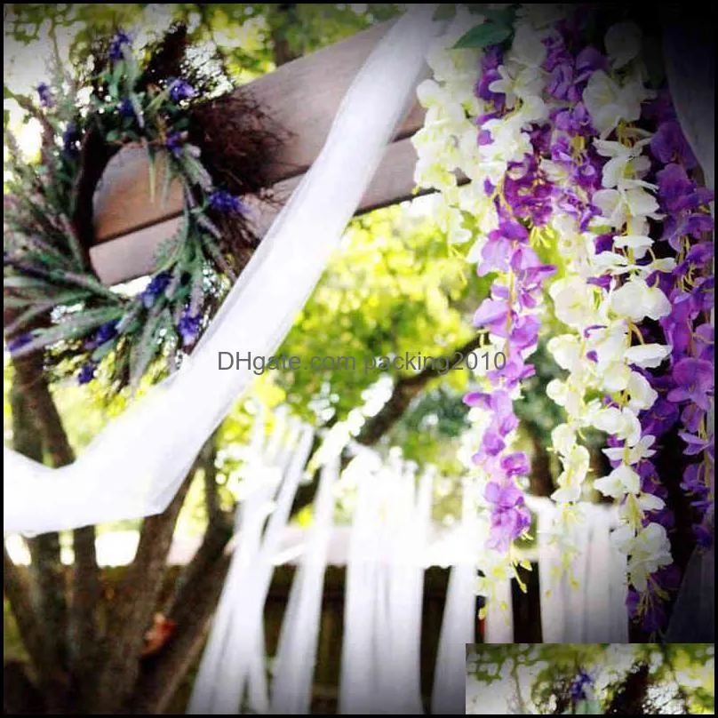 12 Pcs 45inch Wisteria Artificial Flower Silk Vine Garland Hanging For Wedding Party Garden Outdoor Greenery Office Wall Decor 220110