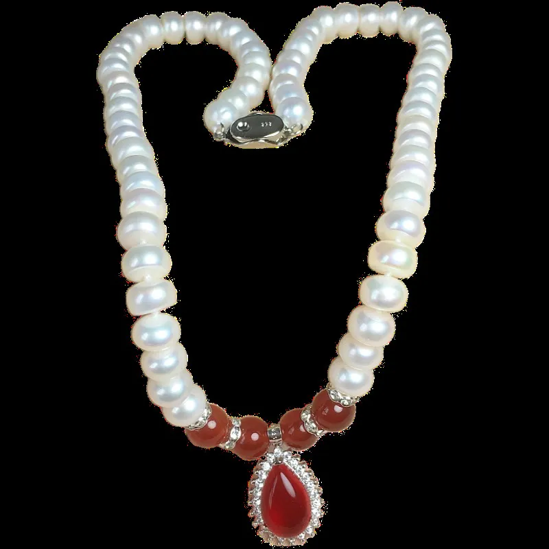 Äkta naturligt sötvattenspärlhalsband 925 Sterling Silver Pearl Pendant Halsband för kvinnor Smycken Fashion Gift Q0531