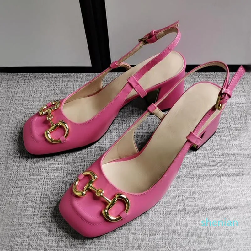 Designer eleganti tacchi alti tacco spesso piccola fragranza sandali estivi moda sexy fibbia in metallo scarpe da donna da ufficio da sposa da donna