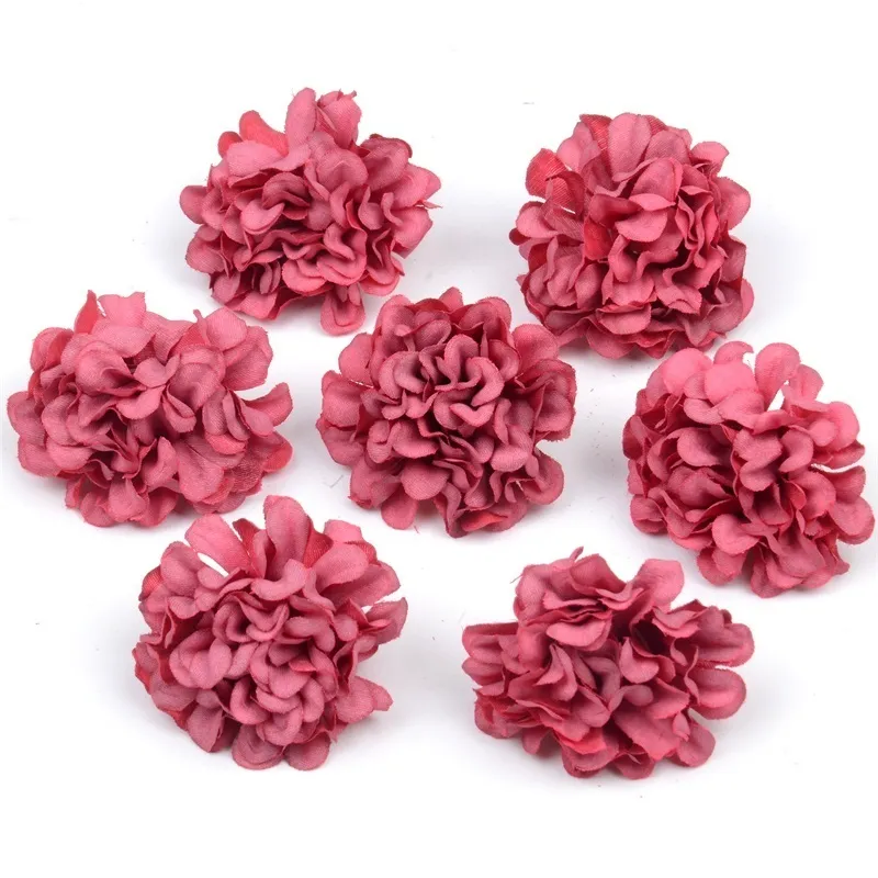 100pcs / lot Soie Hortensia Têtes De Fleurs Artificielles Pour Le Mariage Décoration De Noël DIY Guirlande Scrapbooking Artisanat Faux Fleurs 201203