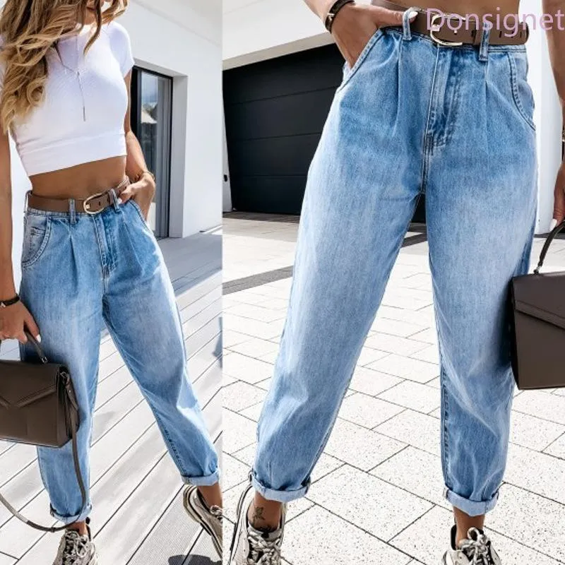 Damen-Jeans, modische Sommer-Urban-Freizeithose, hohe Taille, gewaschener taillierter Stil