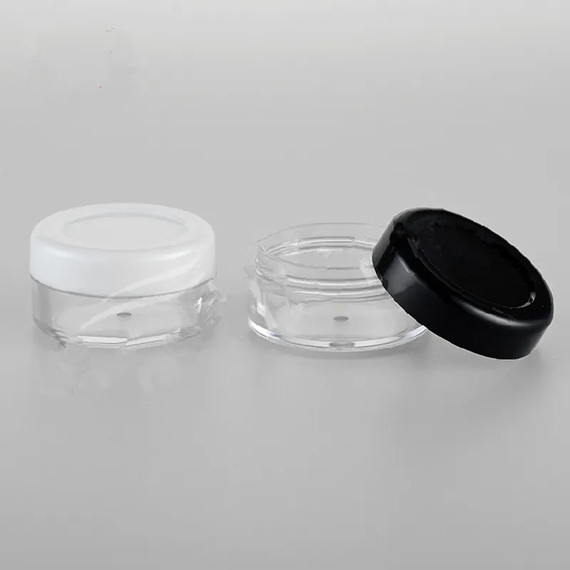 10g liten tom klar plast kosmetisk burk provskärm behållare förpackning, rund pott skruvlock lock, mini ps tenn