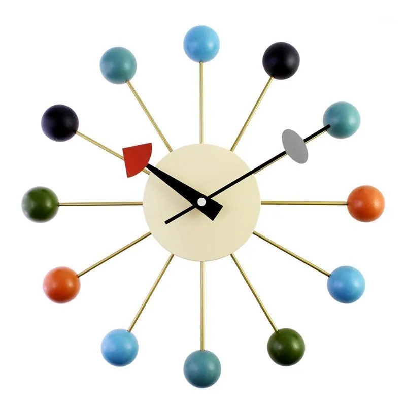 Simple Colorful Ball Modern Clock Art Simulation Sport Decorative Candy Wall Clock Mixed Color Metal Solid Wood Ball1