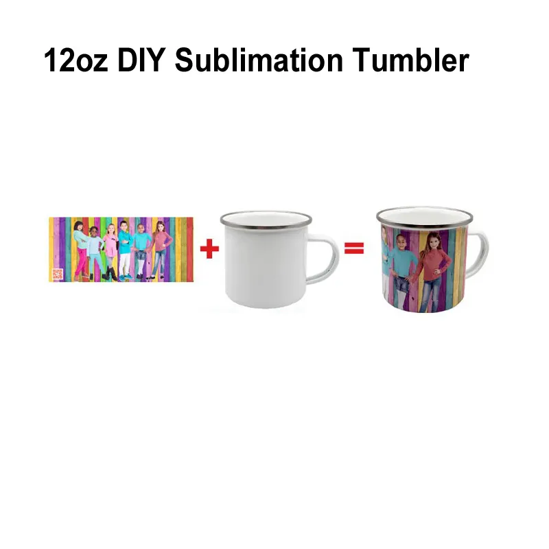 12oz Enamel Sublimation Caneca De Café Caneca Tumbler DIY DIY Nostalgia Copo de água 350ml Caneca de leite de cerveja de bebidas de aço inoxidável