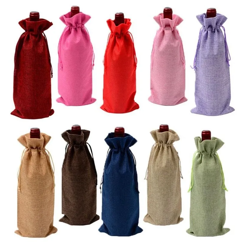 Linen Drawstring Wine Bags Dustproof Wine Bottle Covers Packaging Bag Champagne Pouches Party Gift Wrap Christmas Decoration Stock B0526A2