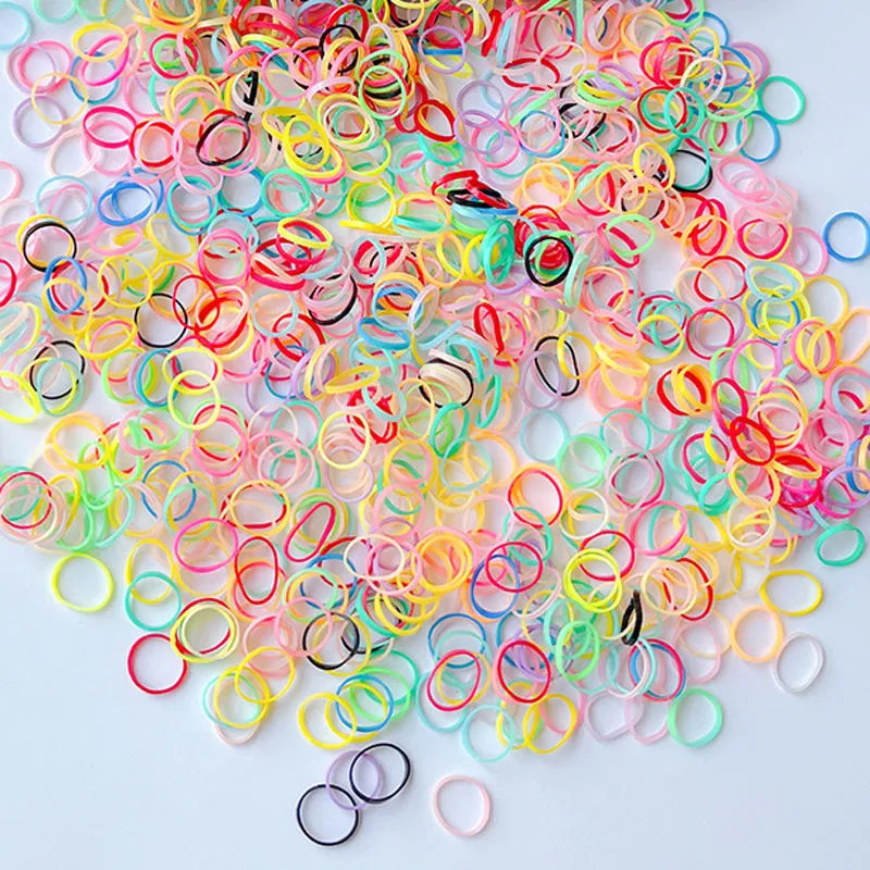 3000pcs/set Solid Color 1cm Width Baby Hair Rubber Bands Tie Elastic Ring For Children Kids Girl Mixed