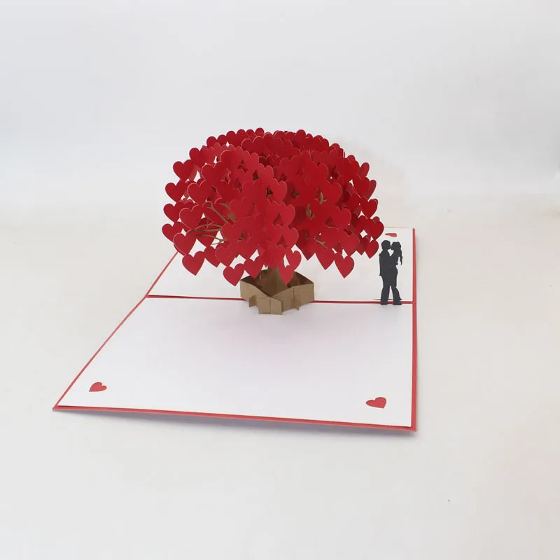 Cartolina d'auguri fatta a mano dell'invito della carta dell'albero del cuore di amore del taglio del laser 3D per la festa nuziale di San Valentino