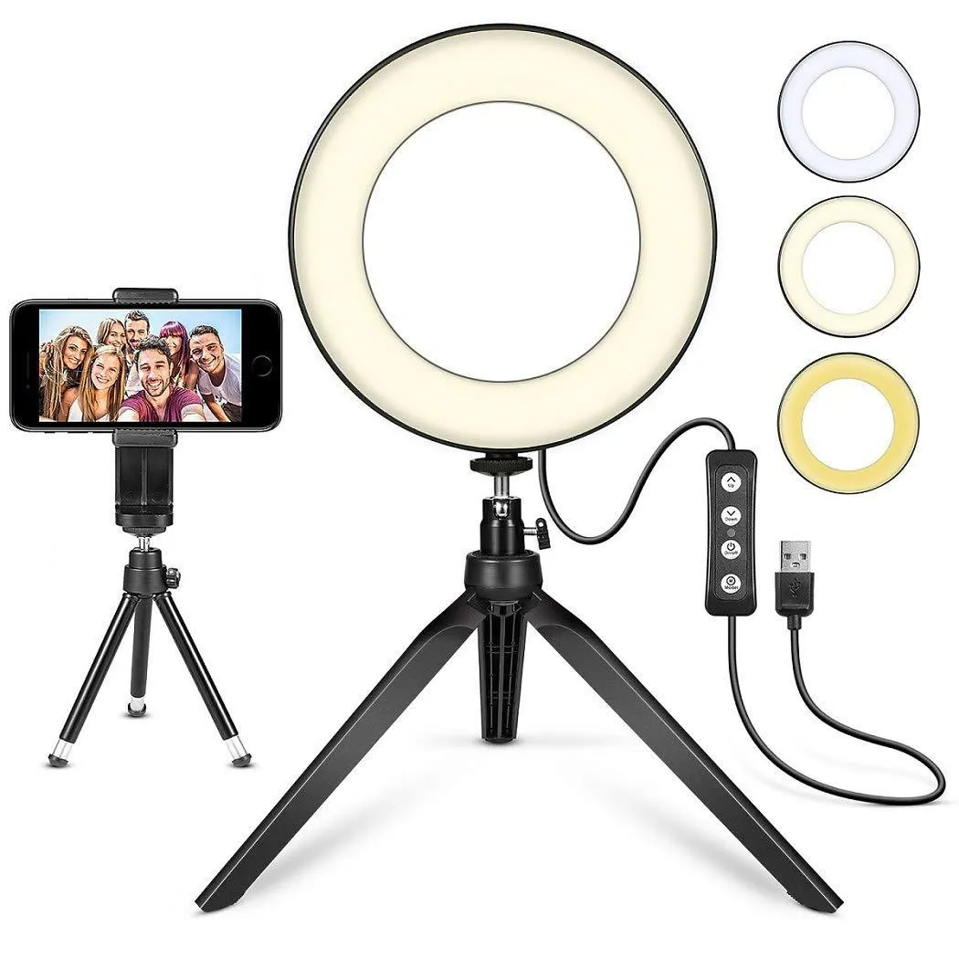 6 дюймов светодиодный кольцевой свет с штатив подставка для телефона Selfie Fill Light Phone Thingod Youtube Live Photo Photography Studio Dimmable кольцевой лампой