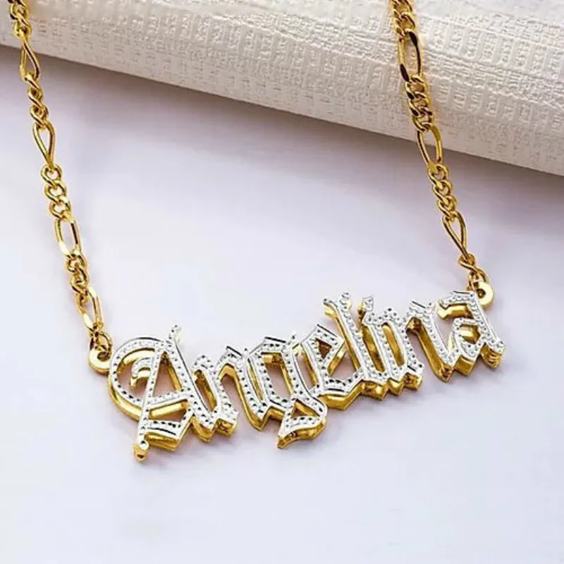 Real gold double store plated name necklace