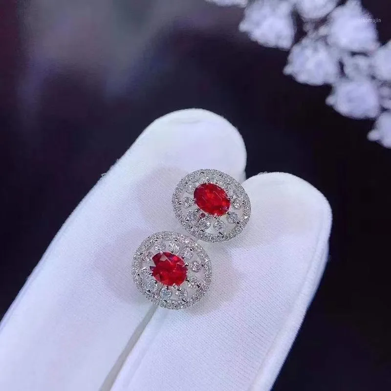 Stud 100% 925 Sterling Silver Oval Cut Natural Ruby Gemstone Engagement Vintage Studs Earrings Fine Jewelry Gift