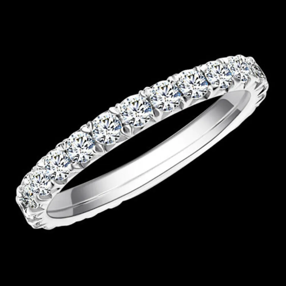 AEW Solid 14K 585 vitguld 1.2ctw 2mm DF färg Moissanite Eternity Wedding Band Moissanite Ring för kvinnor Dam Ring J0112