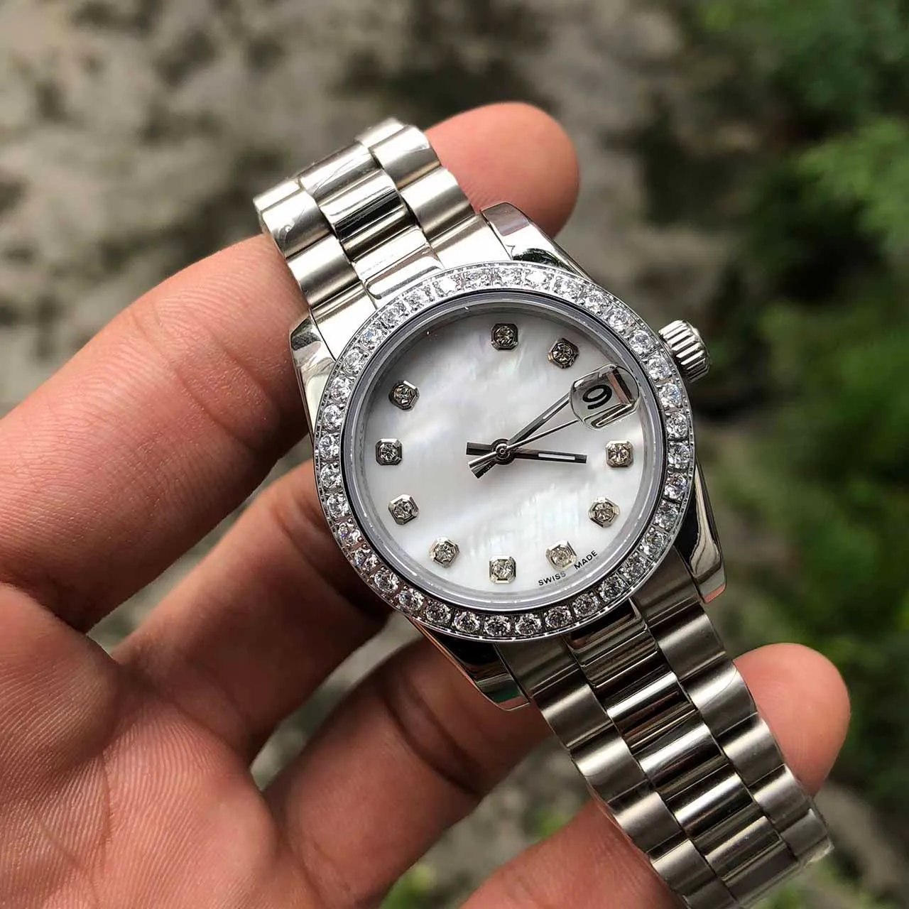Kobiety oglądają White Shell Prezydent Prezydent Watche Watches Sapphire Siembas Szklanka najniższa cena Lady Automatyczne mechaniczne zegarek 31 mm