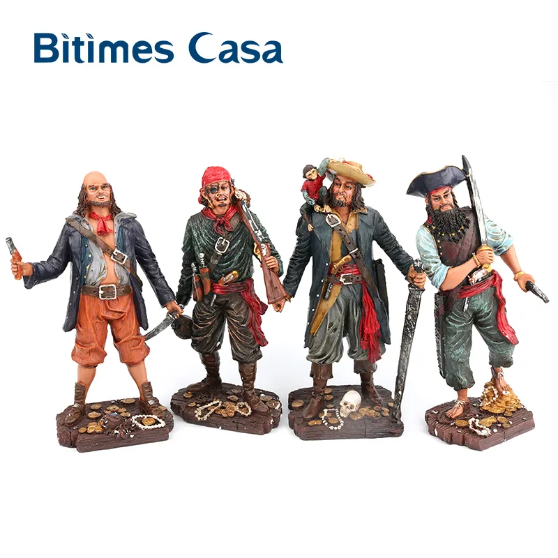 Bitimes Résine Figurine Caraïbes Pirates Statue Méditerranée Bar Décor Artisanat Figurines Ornements Décorations pour La Maison T200710