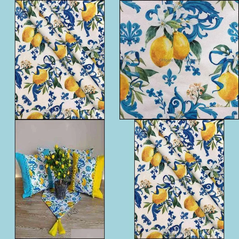 Baroque Style Lemon Pattern Digital Printed Fabric Turkish christmas decorations table runner Polyester Microfiber 143*100 220107