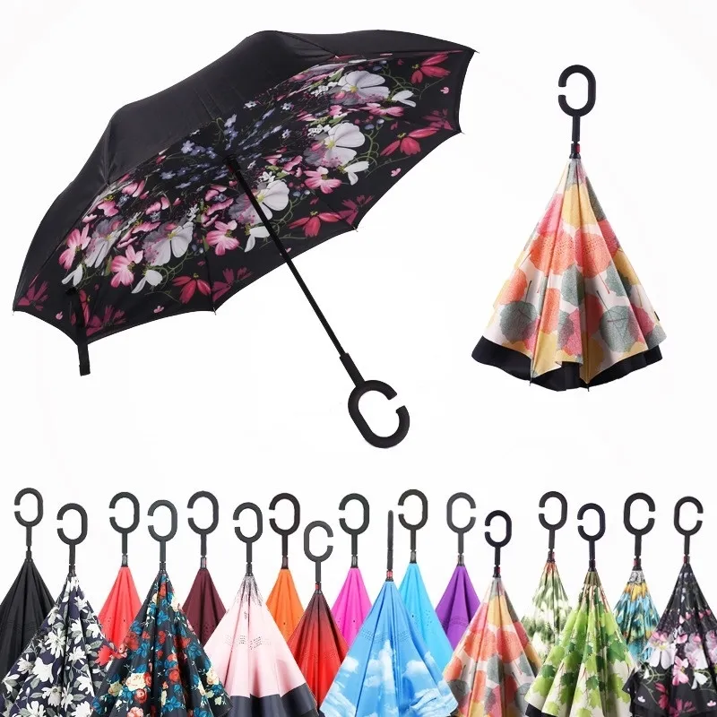 Neue Design Doppelschicht Invertiert Regenschirm Selbst Stehen Regenschirm Regen Reverse Auto Regenschirme Drop Shipping 201112