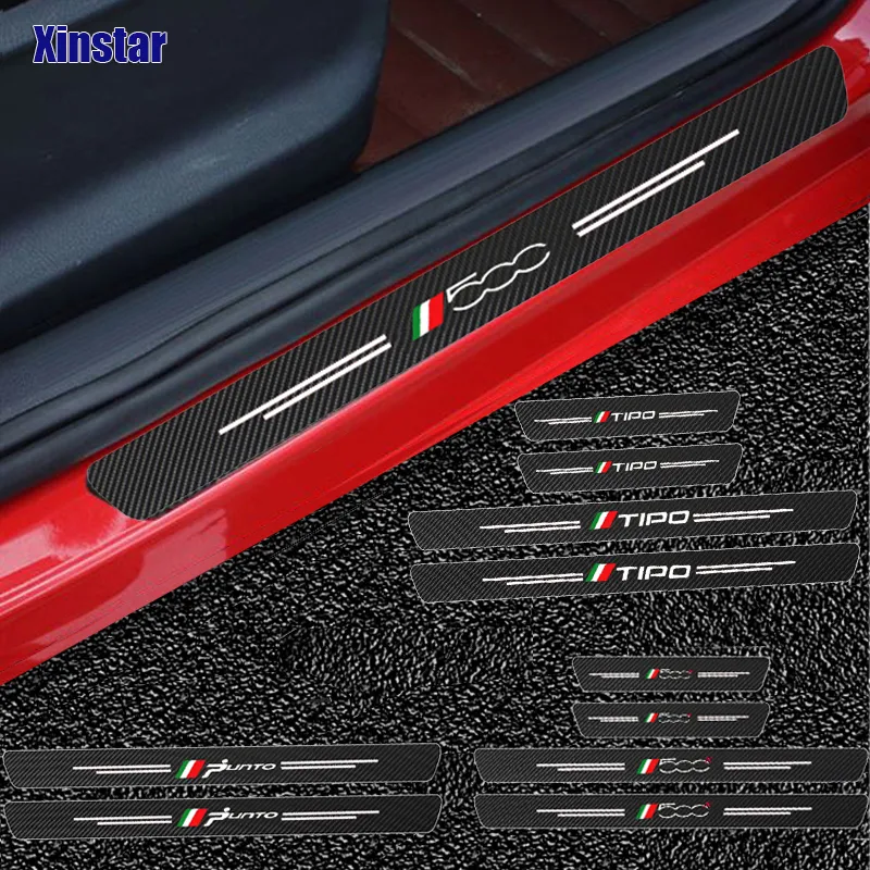 4PCS Carbon Fiber Car Door Sills Guards Klistermärke för Fiat Panda 500 500X 500L Tipo Punto