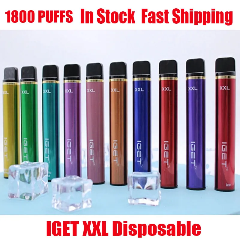 Aut￪ntico IGET XXL Kit de dispositivo de cigarros eletr￴nicos de cigarros eletr￴nicos 1800 Puff 950mAh 7ml Vape preenchido para Bang Shion Lite mais Max Flow 100% genu￭no