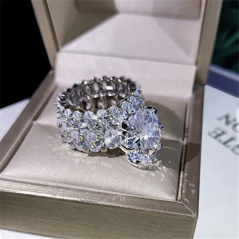 2021 NYA FLOPPLING HOT SALE SMYCKE PAR RINGAR STORA Oval Cut White Topaz Cz Diamond Gemstones Women Wedding Bridal Ring Set Gift